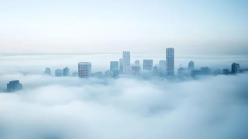 Ethereal Urban Landscape in Fog