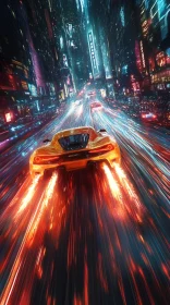 High-Speed Futuristic Car in Neon City