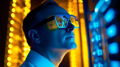 Person with High-Tech Glasses in Neon Light