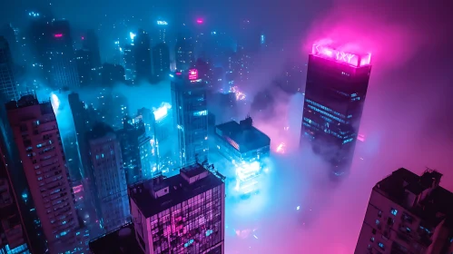 Urban Skyline Illuminated by Neon Lights