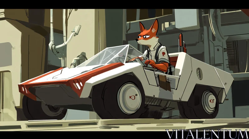 Futuristic Cartoon Fox Driver AI Image