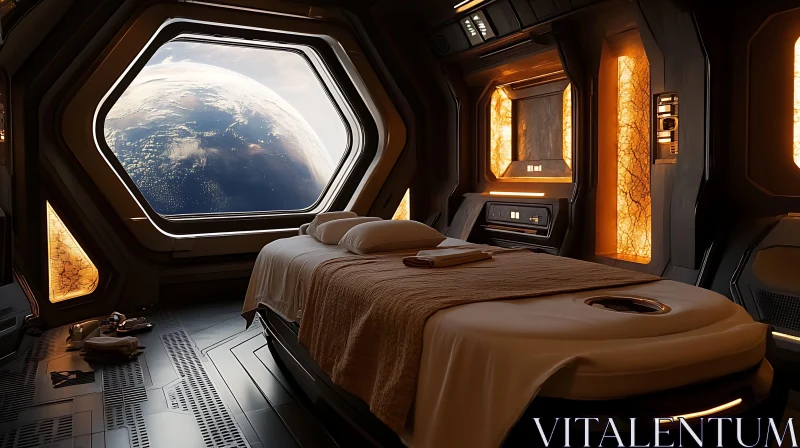 Modern Space Bedroom with Earth View AI Image