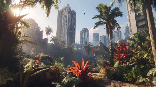 Cityscape Blended with Tropical Foliage