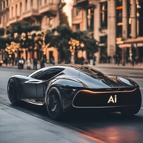 Sleek AI Car in Modern Cityscape