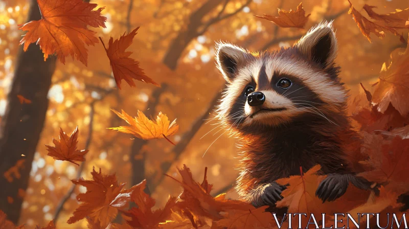 AI ART Raccoon in Fall Foliage