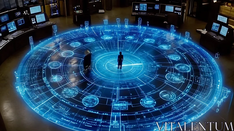 Futuristic Holographic Control Room AI Image