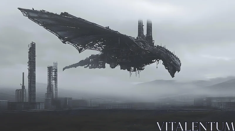 Mechanical Dragon in Grey Mist AI Image