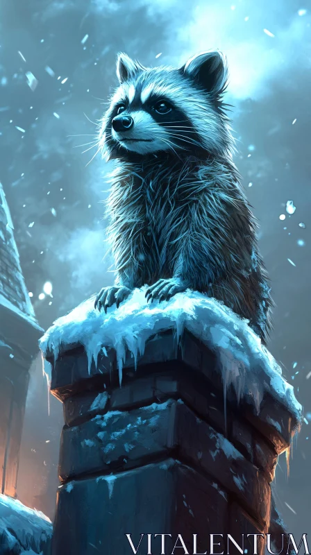 Raccoon in Winter Wonderland AI Image