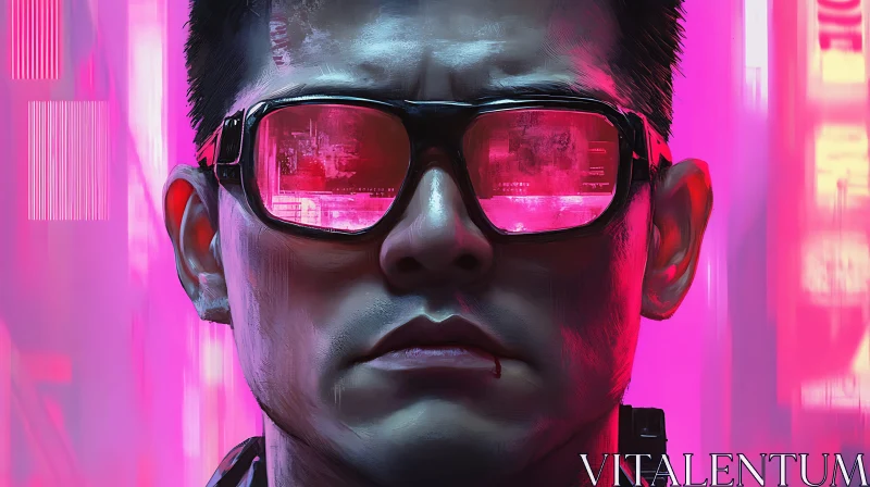 AI ART Neon Lit Urban Portrait with Reflective Glasses