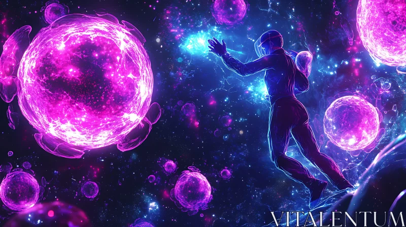 Astronaut in Neon Cosmic Realm AI Image