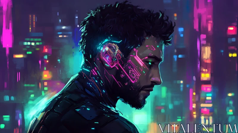 AI ART Cyborg Portrait with Neon Highlights