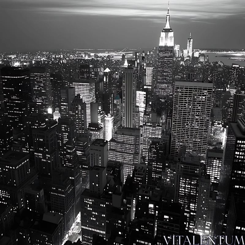 Nighttime Cityscape with Illuminated Skyscrapers AI Image