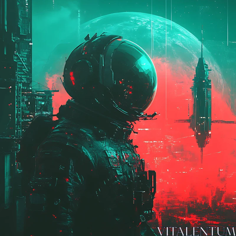 AI ART Astronaut in Neon Planetary Background