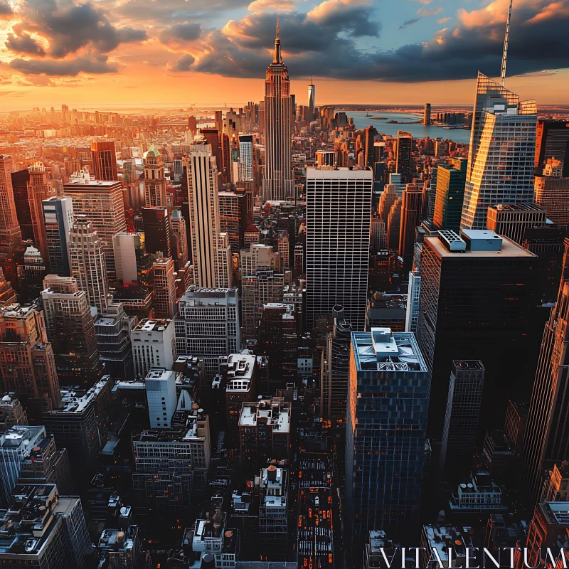 New York City Skyline at Golden Hour AI Image