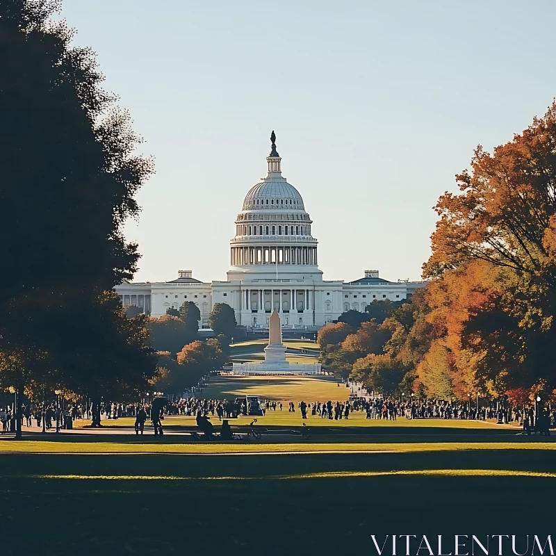 Grand Government Building Framed by Autumn Trees AI Image