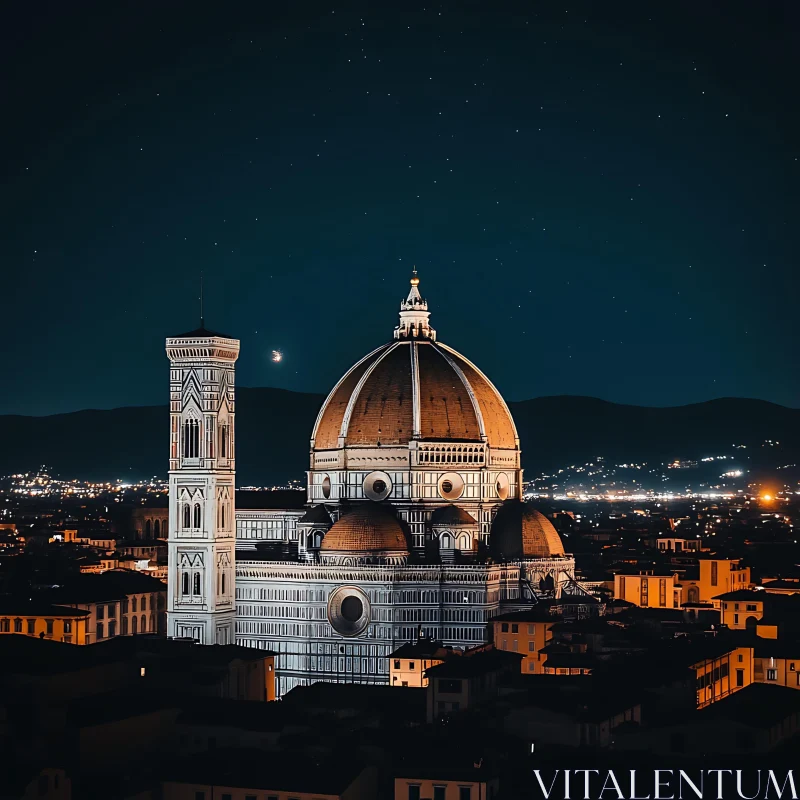 Illuminated Cathedral Under Starry Night Sky AI Image