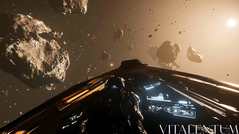 Futuristic Spaceship in an Asteroid Field AI Image