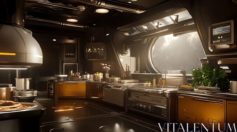 Modern Space Kitchen Design in a Spaceship AI Image