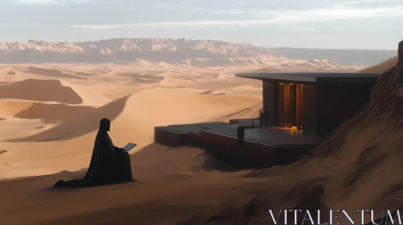 Contemplative Solitude in a Desert Setting AI Image