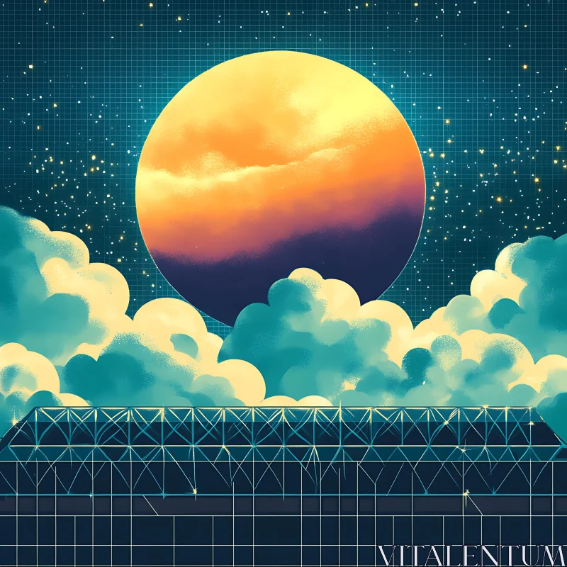 Surreal Moon and Night Clouds Illustration AI Image