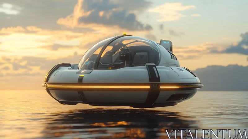 AI ART Advanced Hovercraft at Sunset