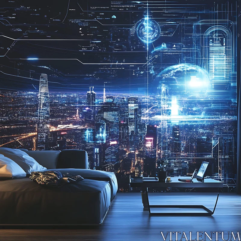 Cyberpunk Night City View from Contemporary Apartment AI Image