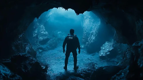Solitary Adventurer in Enigmatic Subterranean Cavern