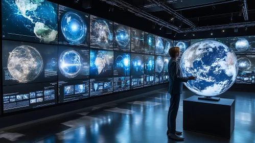 Hi-Tech Room with Globe and Data Screens