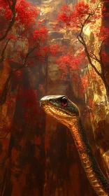 Serpent Amidst Red Leaves