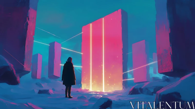 AI ART Mysterious Landscape of Glowing Monoliths