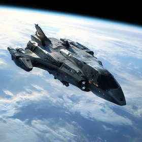 Futuristic Spaceship in Low Earth Orbit