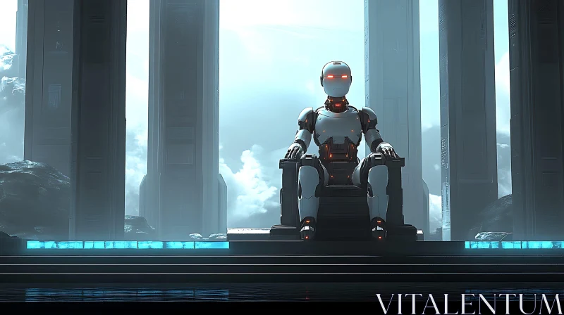 Cyborg on Throne with Grand Architecture