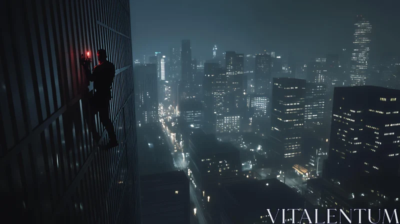 Urban Night Scene with Skyscraper