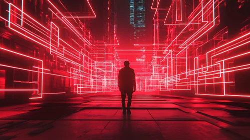 Cyberpunk Neon City with Silhouette