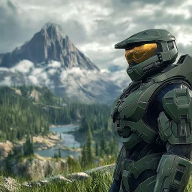 Robot in Majestic Mountainous Forest