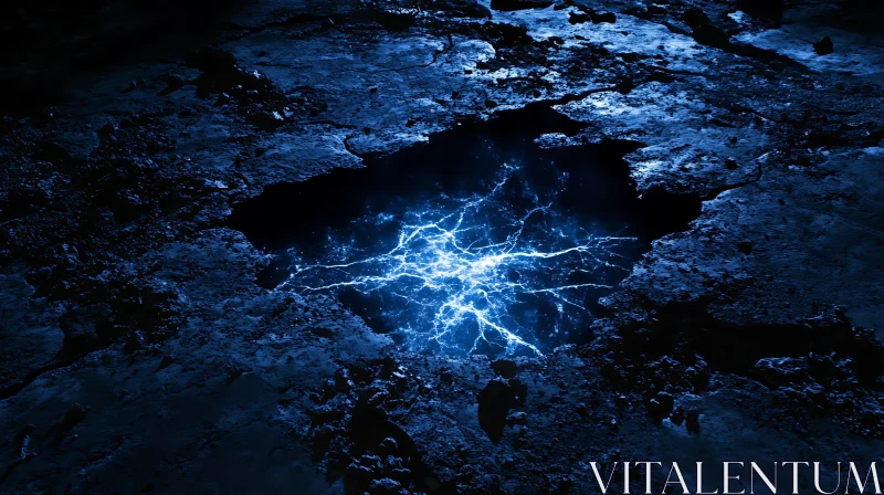 Electric Blue Light on Rocky Ground in Abstract Art