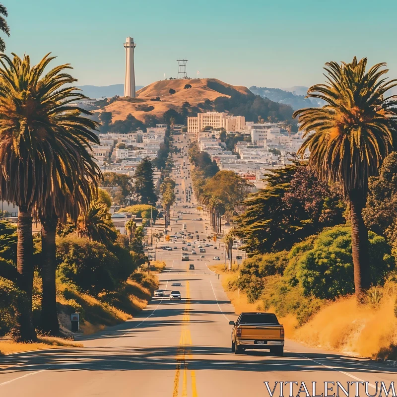 Urban Landscape with Iconic Street and Hills