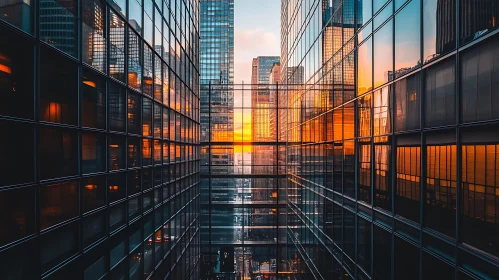 Urban Sunset Reflections on Skyscrapers