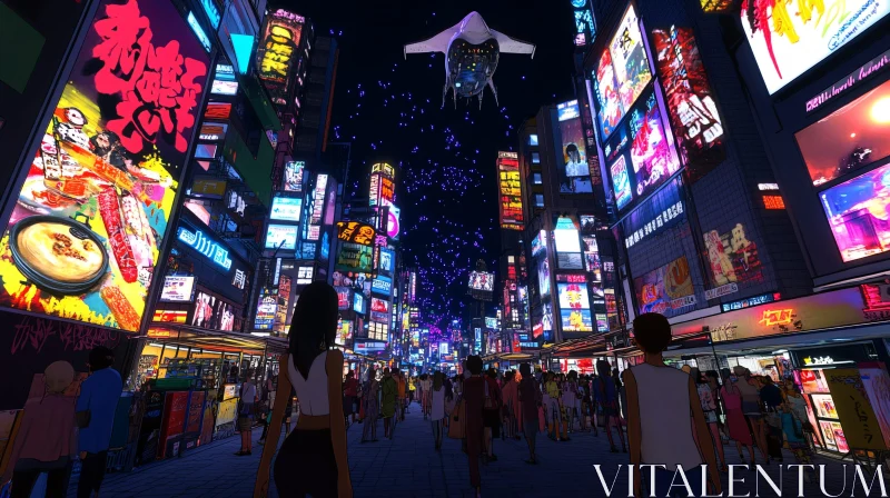 Cyberpunk Nightlife in a Neon-Lit Cityscape