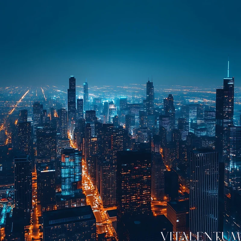 Nighttime Cityscape with Glowing Skyscrapers