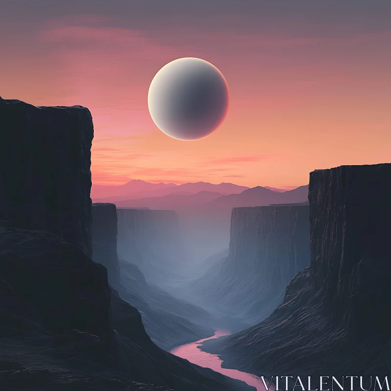 Mystical Sphere Hovering Over Sunset Canyon