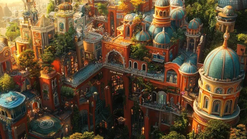 Sunlit Fantasy City With Ornate Architecture