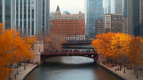 Urban River Scene in Autumn