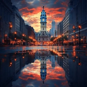 Urban Sunset Reflection
