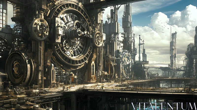 AI ART Mechanical Urban Landscape with Colossal Gears