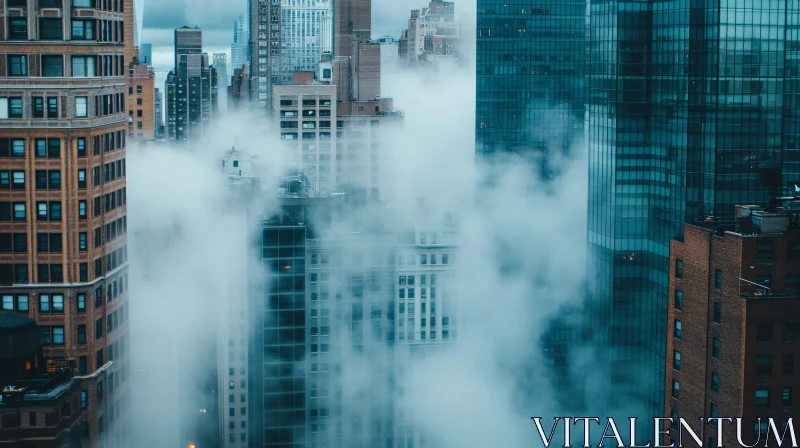 Foggy Urban Landscape with Tall Buildings AI Image