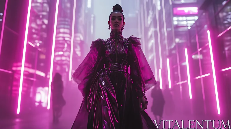 Neon Elegance: Futuristic Fashion in the City AI Image