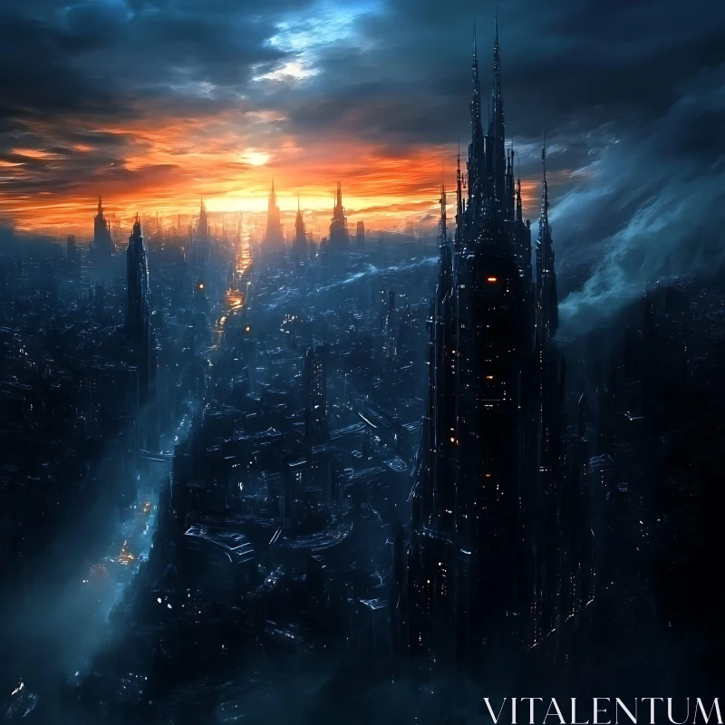 Dystopian Skyline at Sunset AI Image