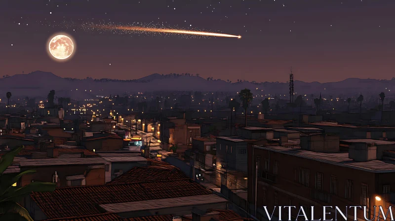 Celestial Night over Urban Landscape AI Image