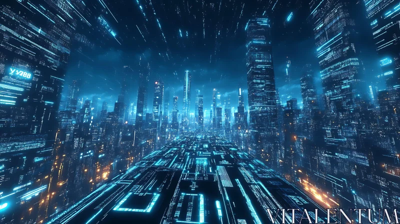 High-Tech Urban Skyline with Neon Lighting AI Image